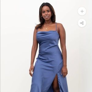 Astr the label Gaia midi dress in denim color. NWT